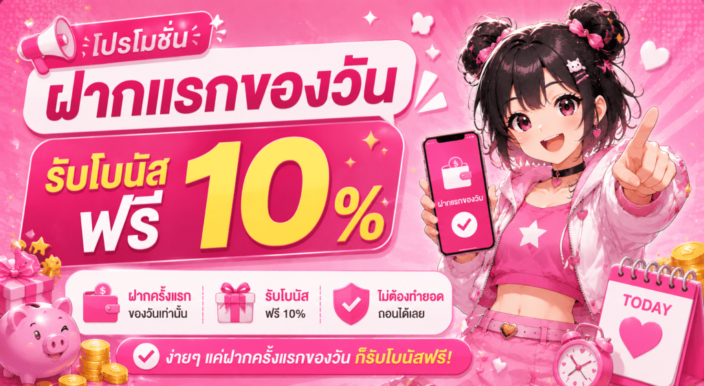 โปรโมชันฝากแรกของวัน รับโบนัสฟรี 10%