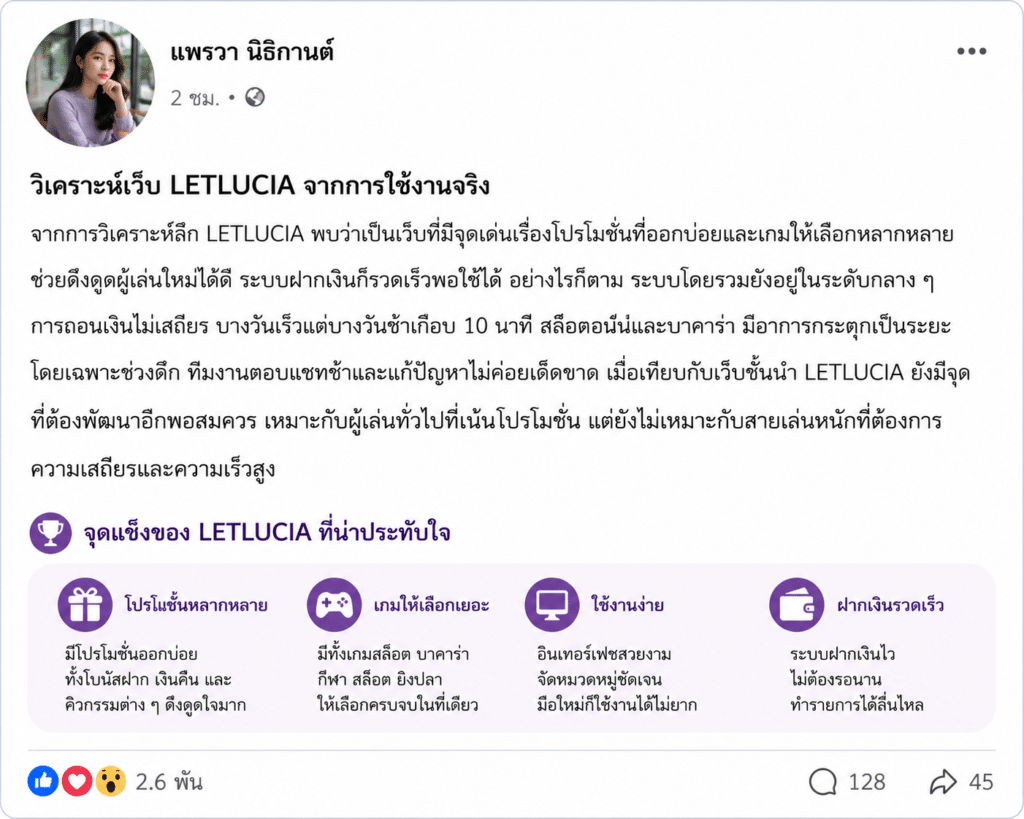 วิเคราะห์ลึก LETLUCIA: แรงจริงหรือแค่โปรโมชั่นลวงตา?